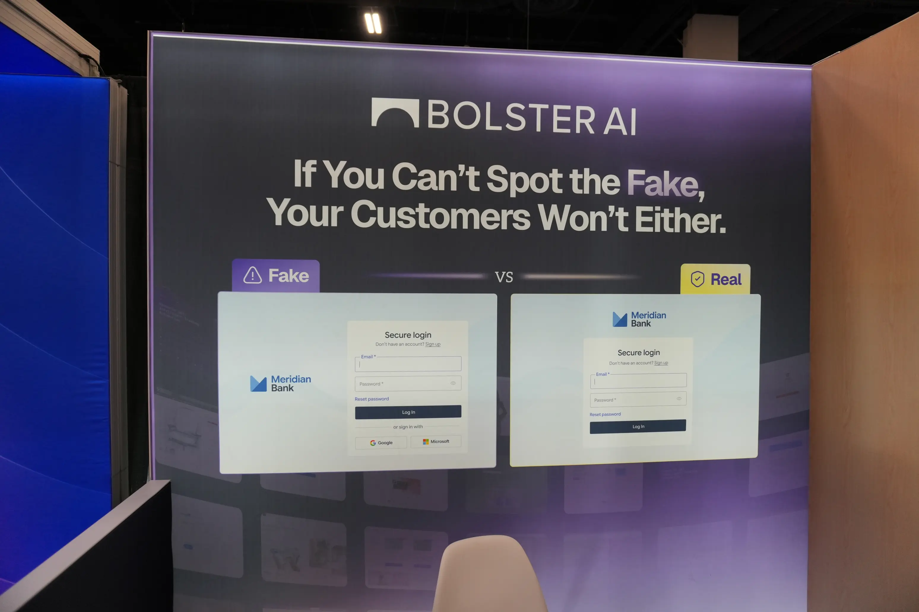 Bolster AI phishing demo panel trade show booth