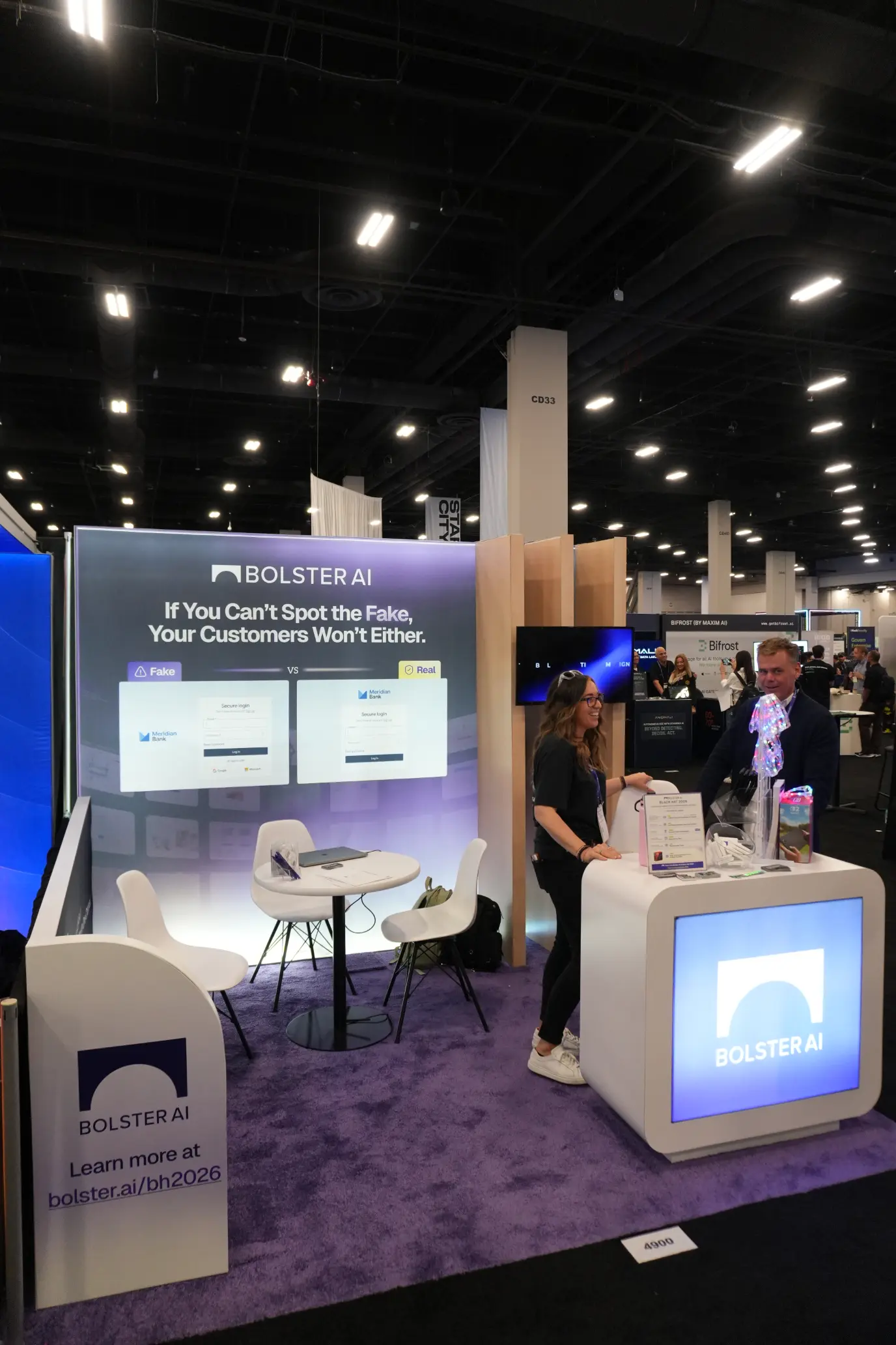 Full view of completed Bolster AI trade show stand